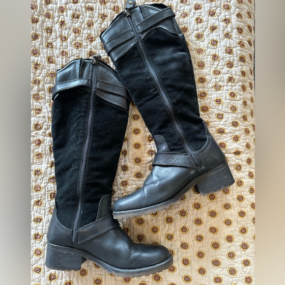 Fabianelli Black Leather & Suede Tall Boots Size 7 Handcrafted in Italy - Picture 2 of 8